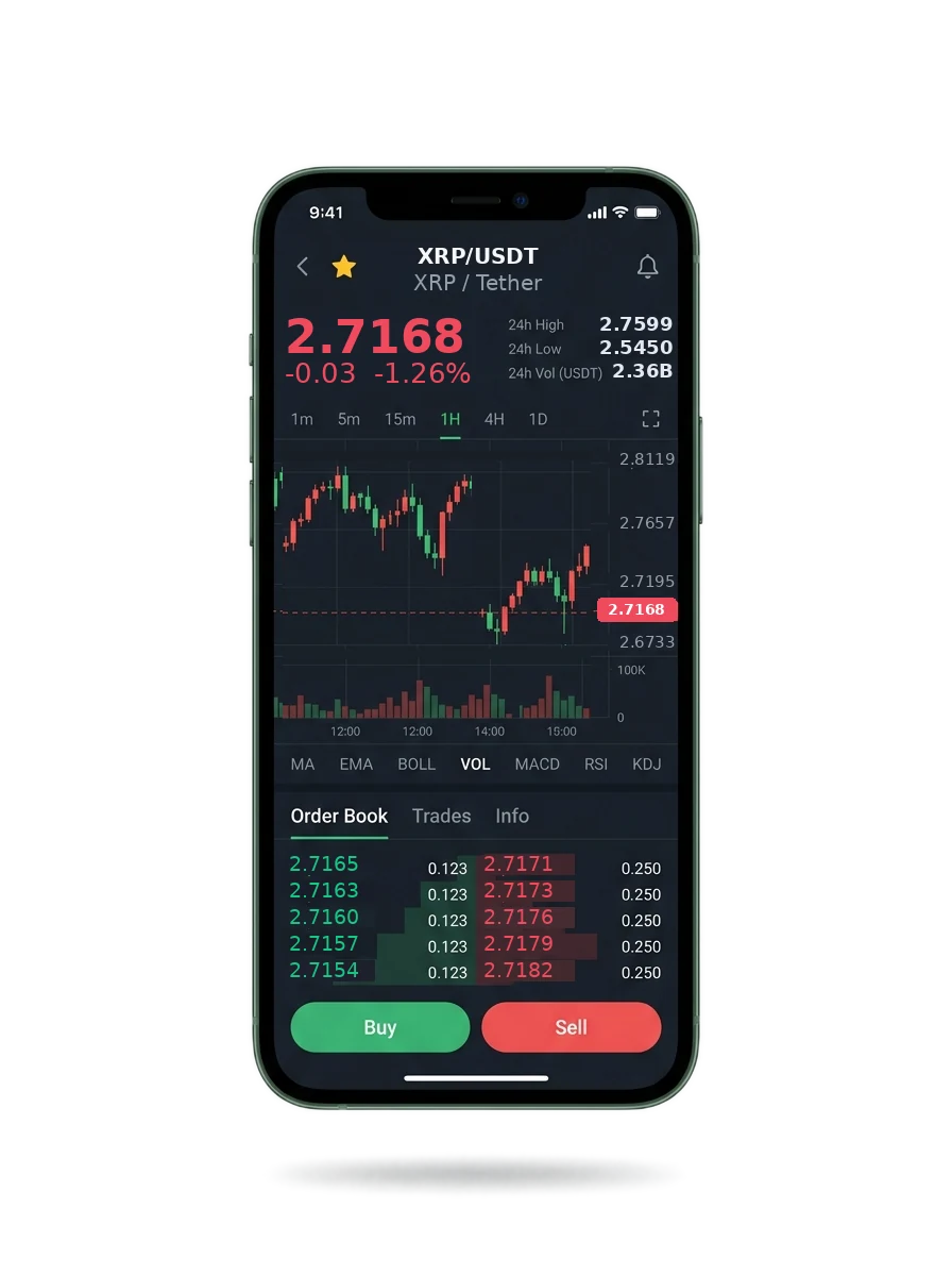 The Bekker Capital mobile app showing a watchlist, a signal card and an account balance